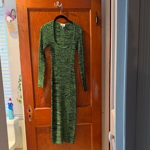 Ganni Melange Green Long Sleeve Knit Dress